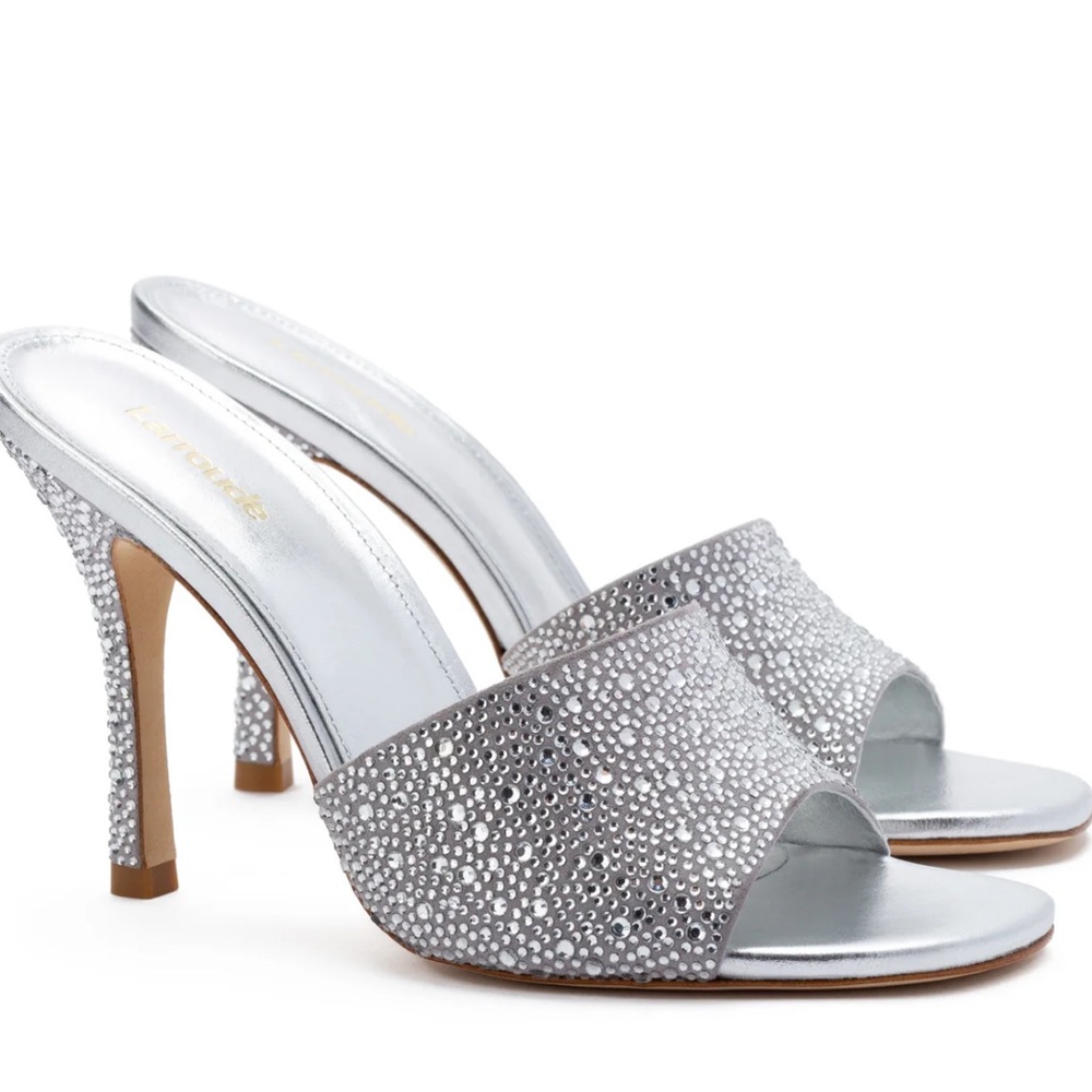 🌹LARROUDE🌹 Colette Crystal Mule In Gray Suede Size: 6.5 - Picture 2 of 13